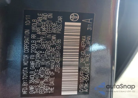 2011 Toyota Corolla Base from USA, damaged, VIN JTDBU4EE8B9165186